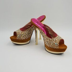 Peep-toe Stilleto Heels Slip-on Leopard Sandals